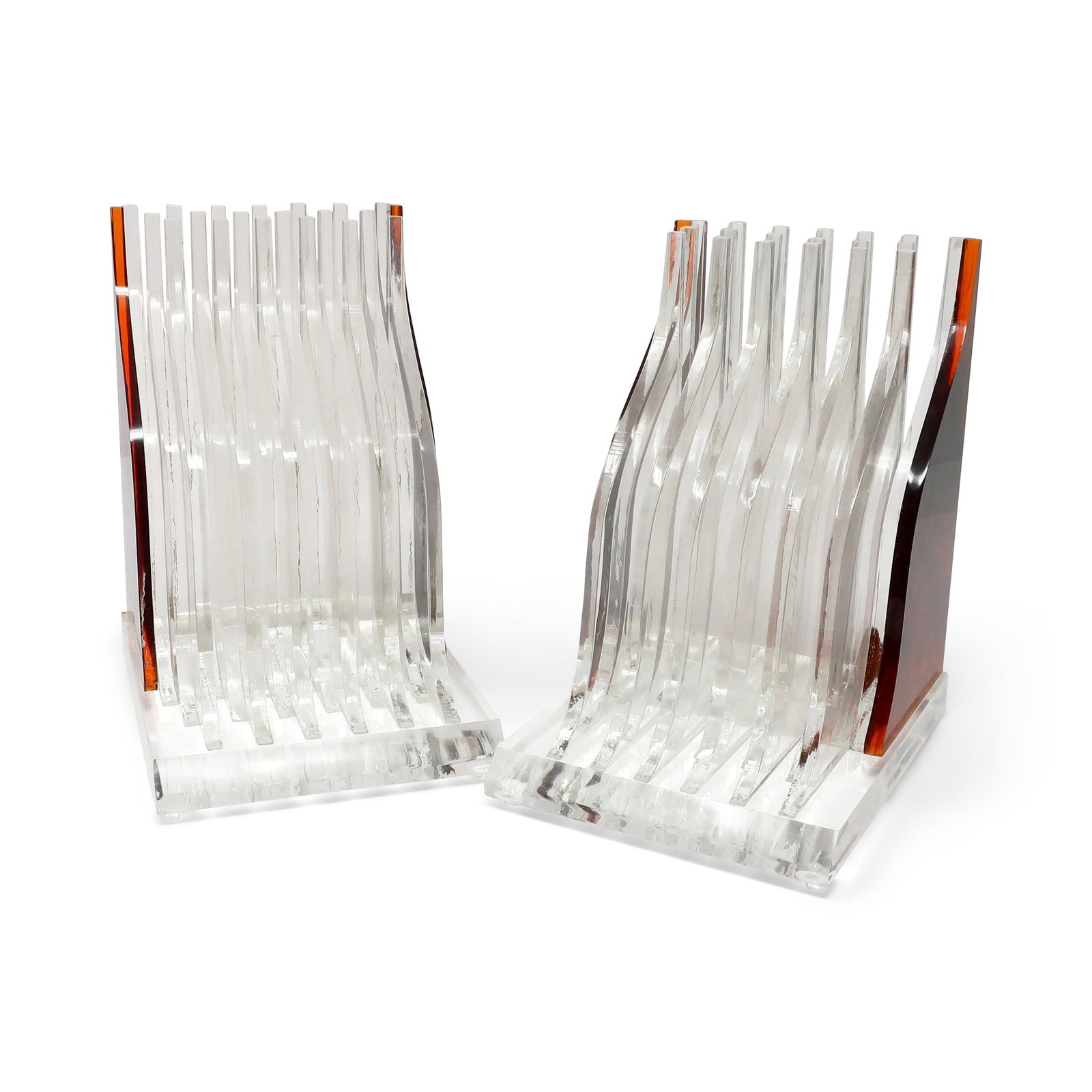 Pair of Vintage Stacked Tortoiseshell Lucite Bookends - 5