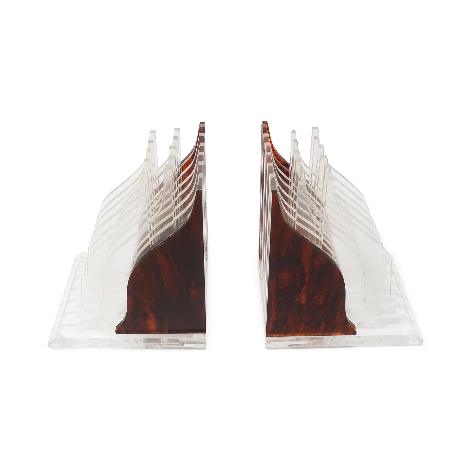 Pair of Vintage Stacked Tortoiseshell Lucite Bookends - 6