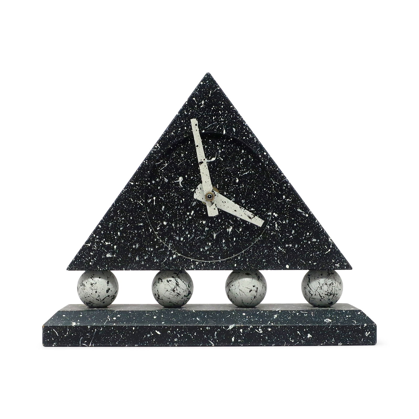 1980s Triangular Black Splatter Paint Desk Clock - 2