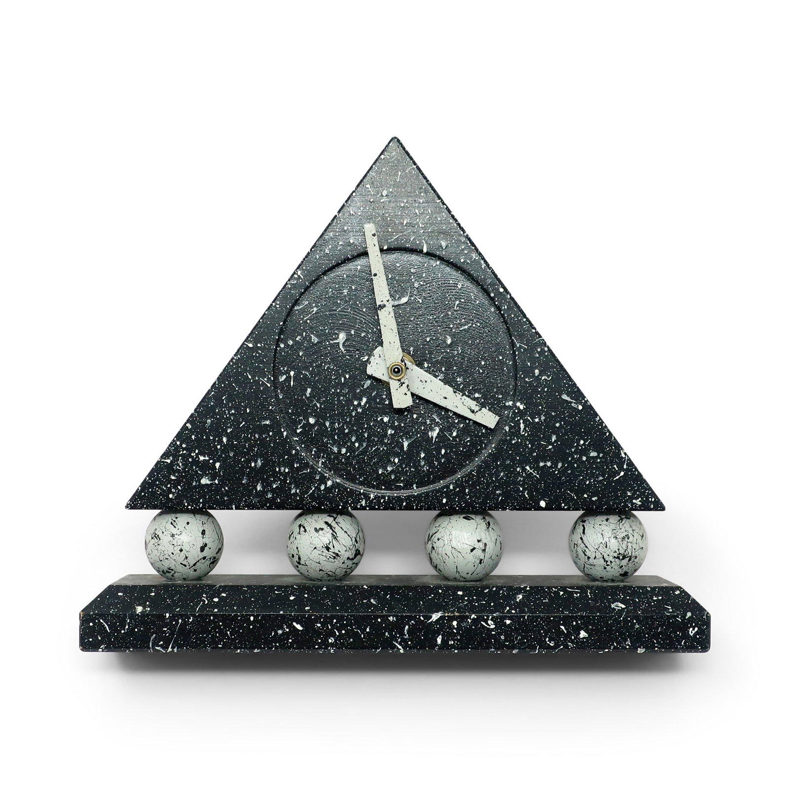 1980s Triangular Black Splatter Paint Desk Clock - 6