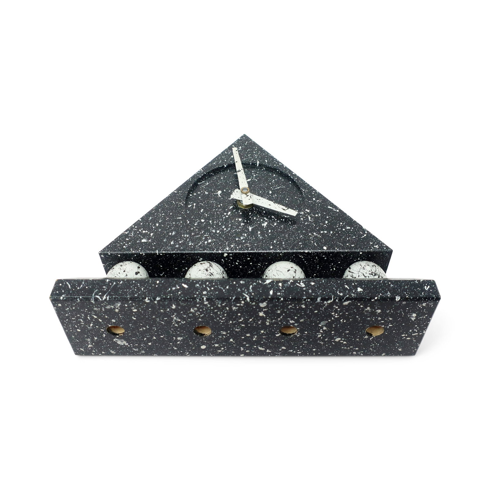 1980s Triangular Black Splatter Paint Desk Clock - 7