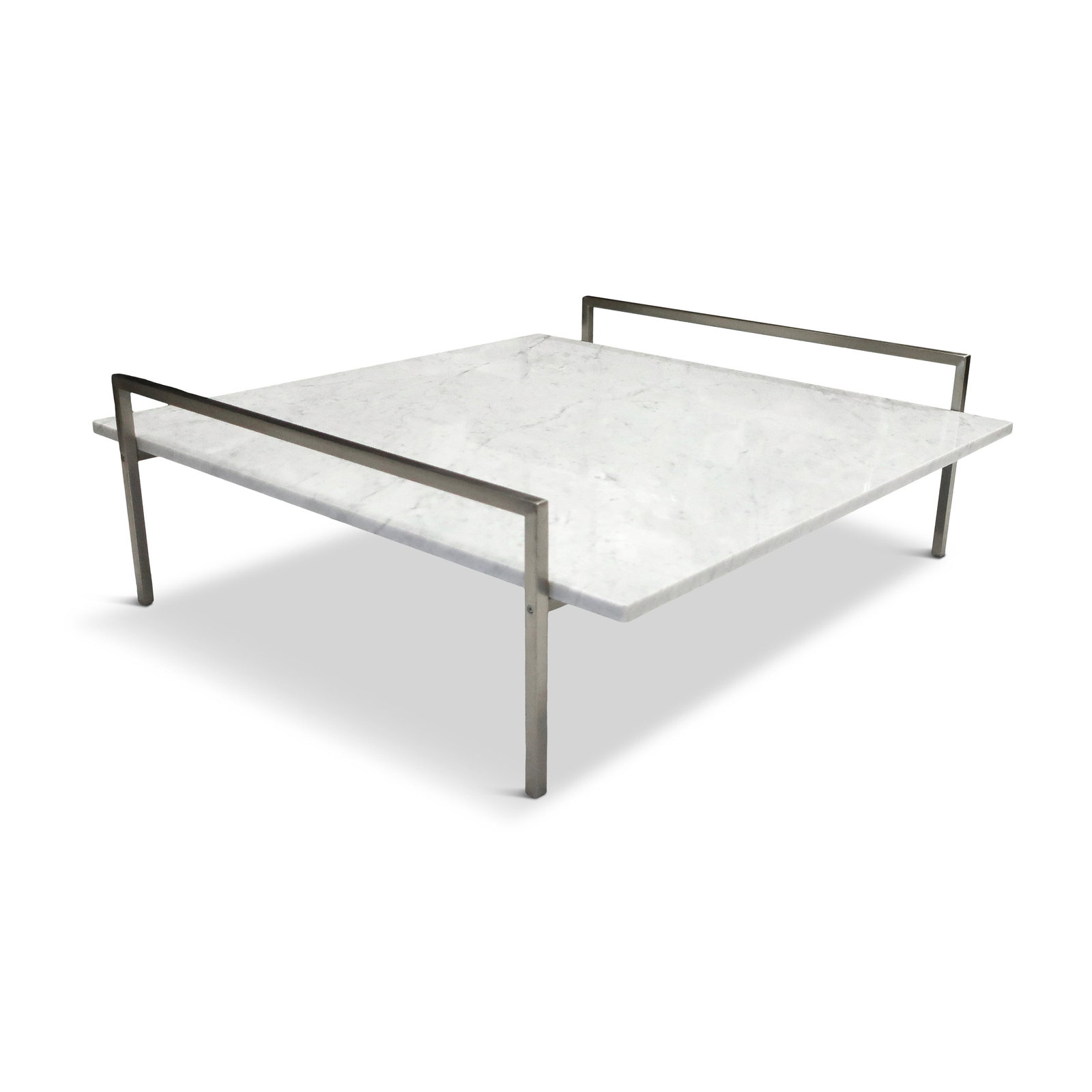 Marble Skinny Coffee Table by Prospero Rasulo for Zanotta: A sleek and sophisticated coffee table designed by Prospero Rasulo for Zanotta and made in Italy. Cleverly named the Skinny table it has a slim nickel-plated steel frame with a beautiful and richly ve