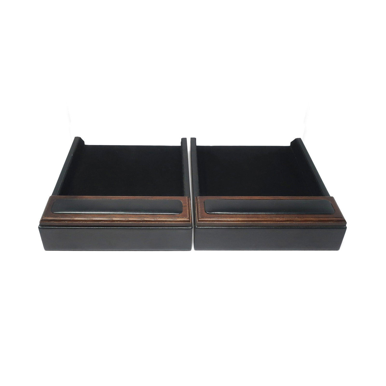 Pair of Mid-Century Modern Style Leather & Walnut Paper Tray - 2