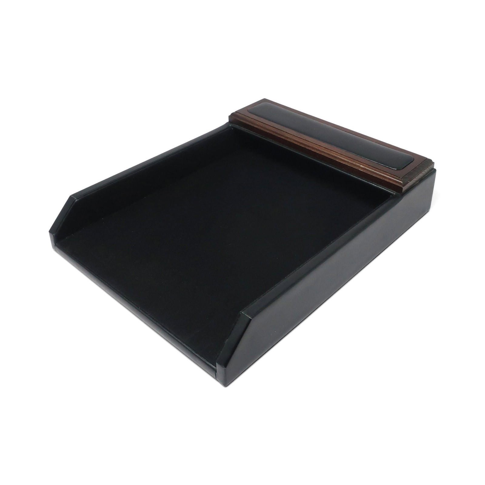 Pair of Mid-Century Modern Style Leather & Walnut Paper Tray - 3