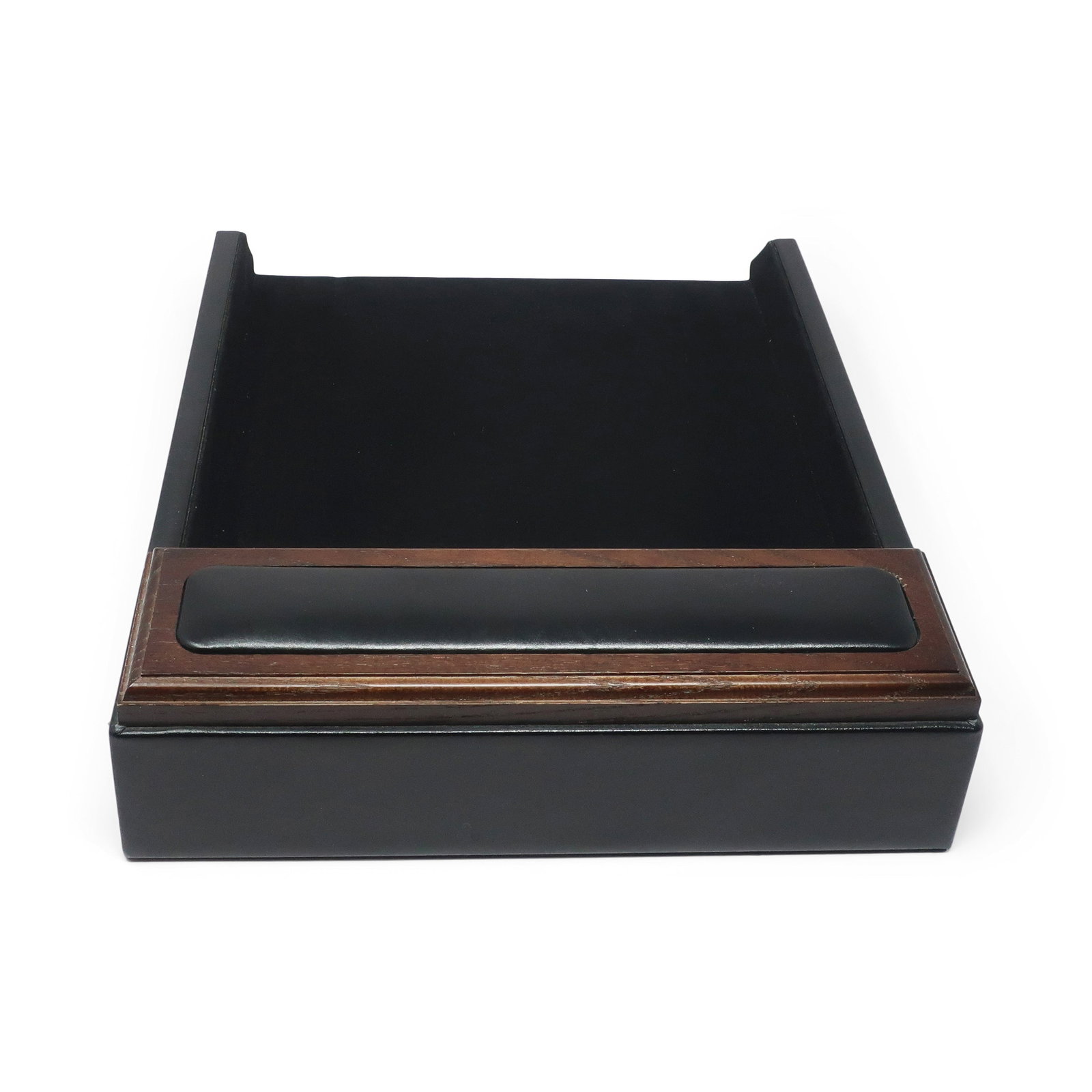 Pair of Mid-Century Modern Style Leather & Walnut Paper Tray - 4