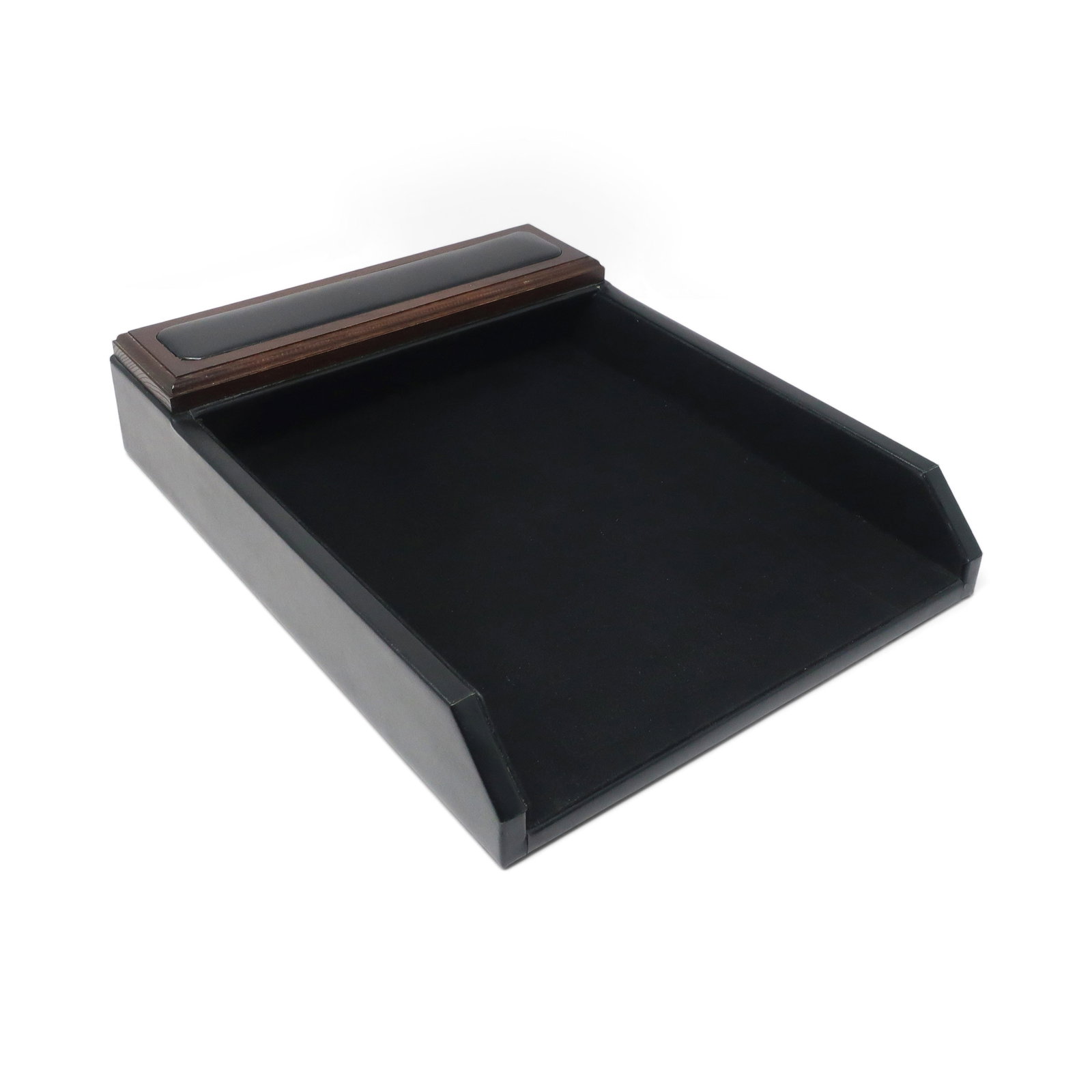 Pair of Mid-Century Modern Style Leather & Walnut Paper Tray - 5