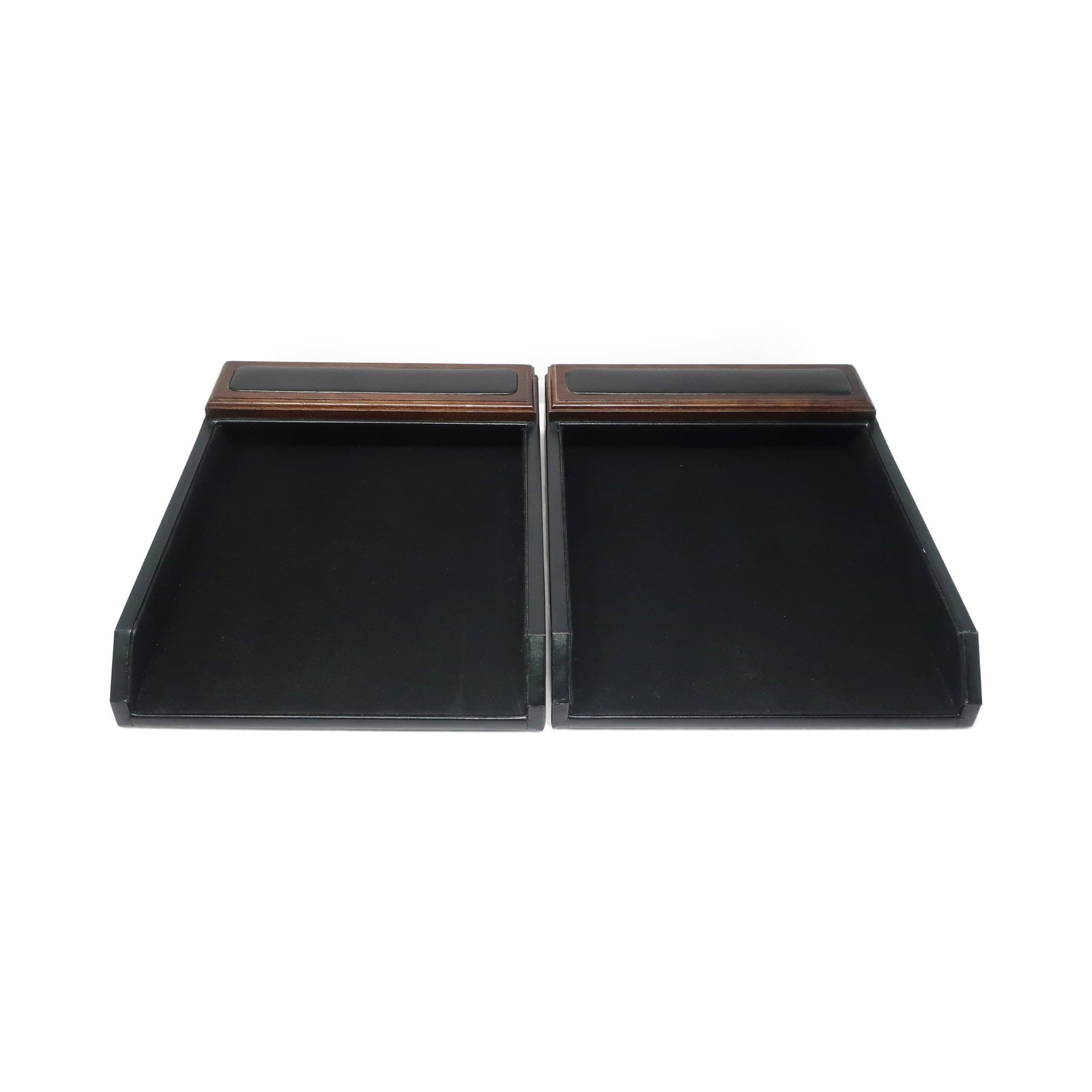 Pair of Mid-Century Modern Style Leather & Walnut Paper Tray - 8
