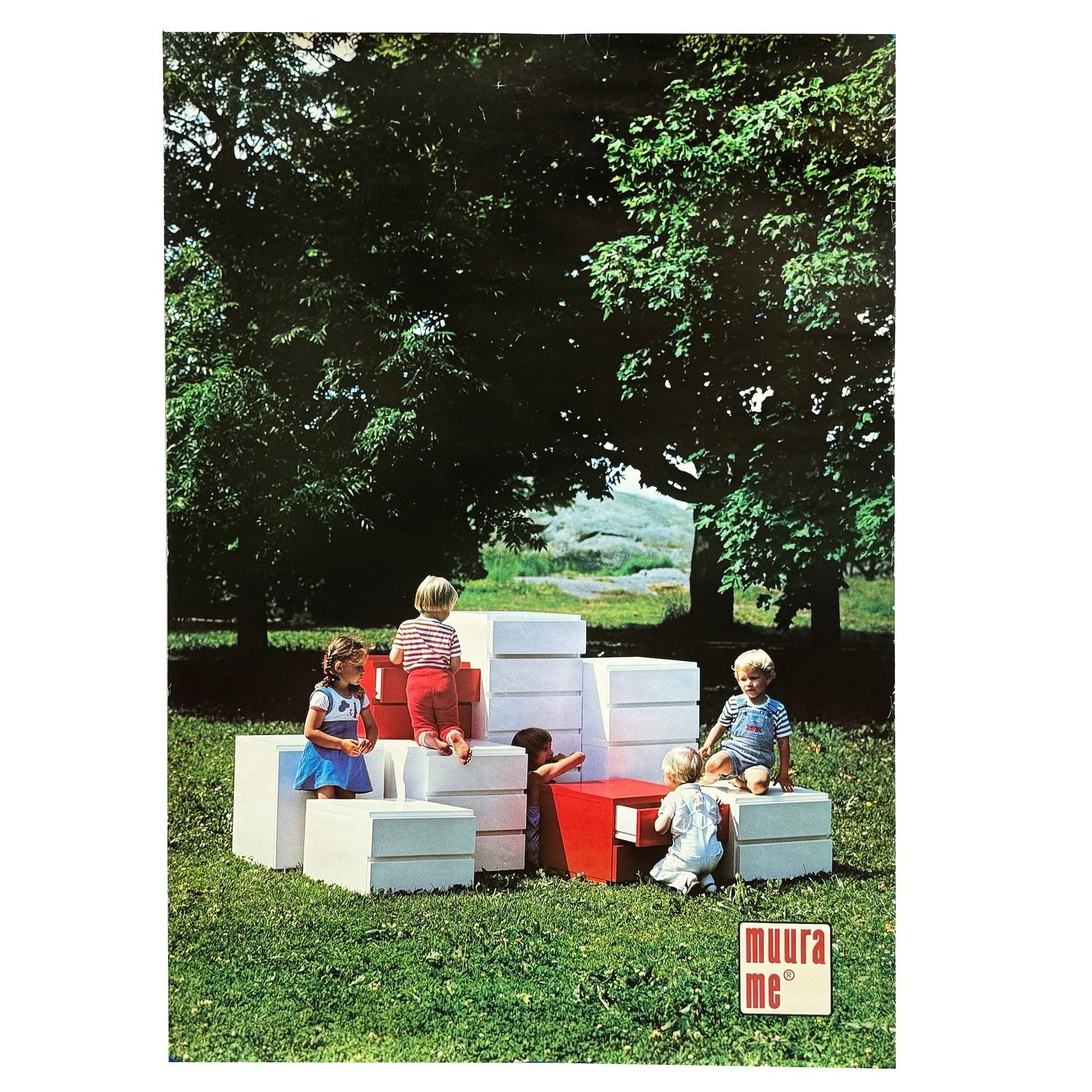 1970s Muurame Furniture Promotional Poster: A striking promotional piece from a line of posters sent to distributors, press, and agents by Finnish furniture maker Muurame, a Scandinavian Modern design cousin of Marimekko, Artek and other