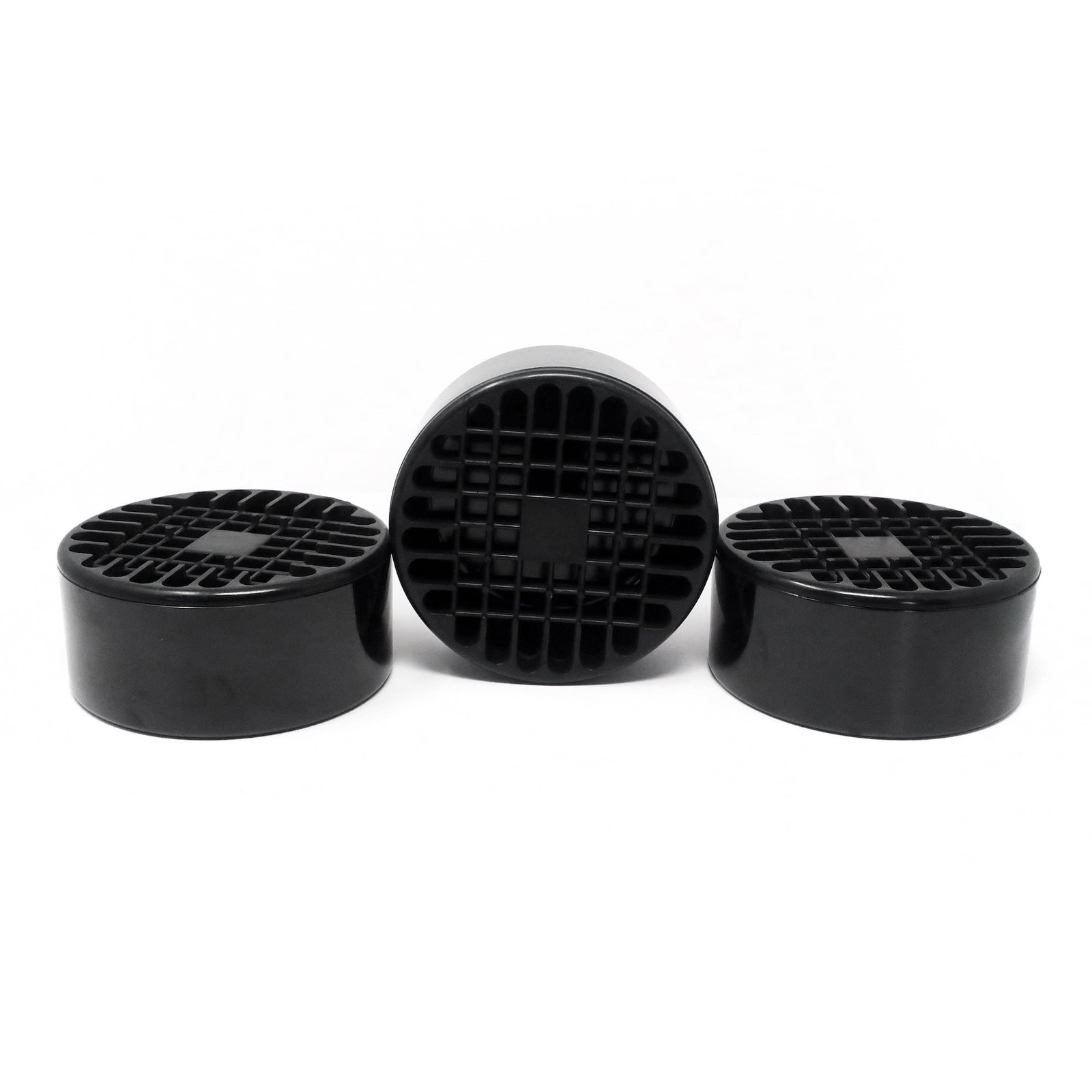 Set of 3 Decorative Containers by Gianfranco Frattini for Progetti (1974): A very cool and extremely versatile set of decorative objects designed by Gianfranco Frattini for Progetti in 1974. With melamine (hard plastic) bowls and vulancized rubber tops, they are useful as a 