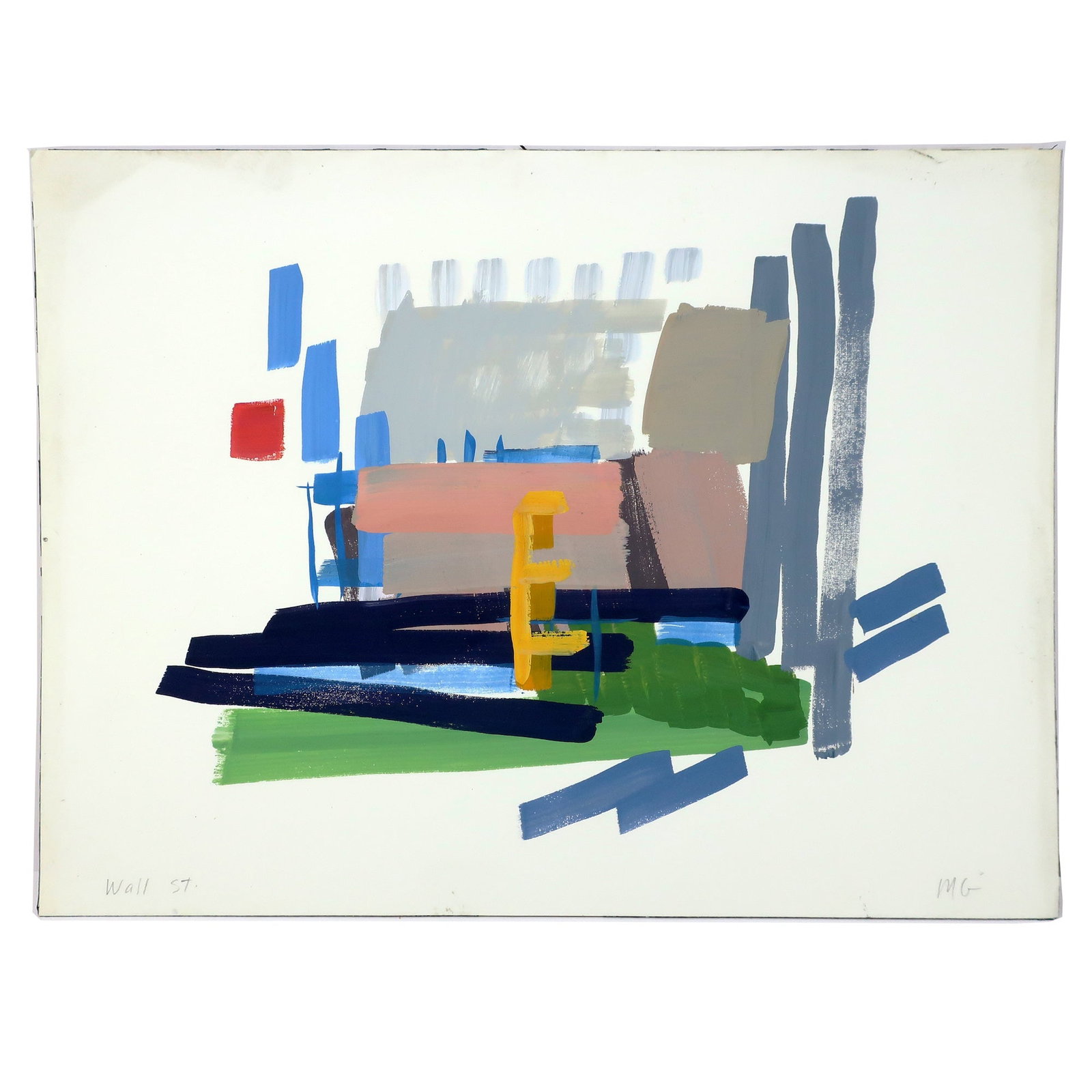 Michael Glier "Wall Street, New York, New York" Gouache on Paper (2008): A fantastic gouache on paper from 2008 by Michael Glier, a recipient of a National Endowment Fellowship in drawing and a Guggenheim Fellowship in painting. The drawing "Wall Street, New York, New York