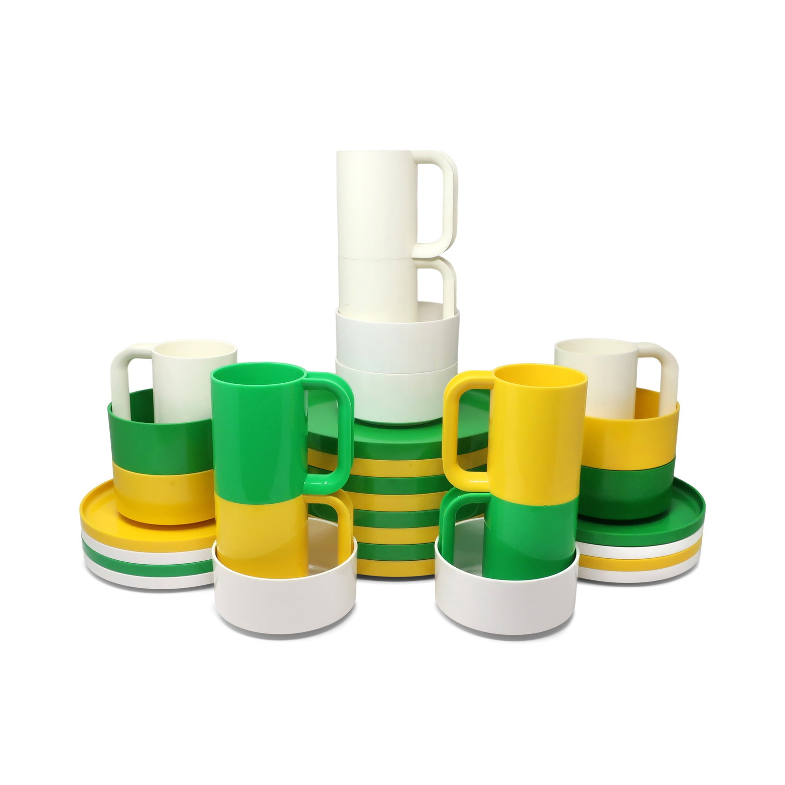 Green, Yellow and White Dinnerware by Vignelli for Heller - Set of 32 - 3
