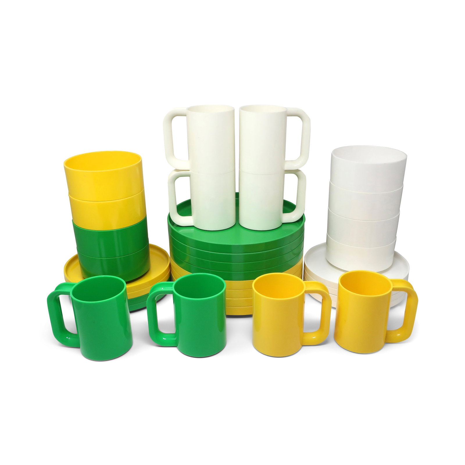Green, Yellow and White Dinnerware by Vignelli for Heller - Set of 32 - 4