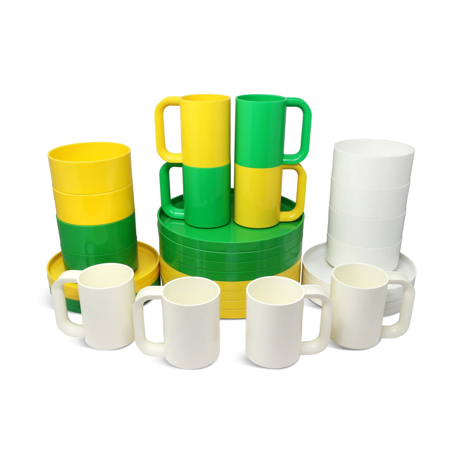 Green, Yellow and White Dinnerware by Vignelli for Heller - Set of 32 - 5