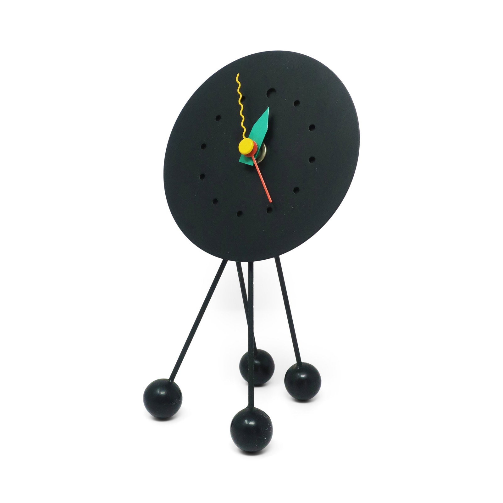 1980s Postmodern Desk Clock by Shohei Mihara for Wakita: A fantastic Japanese postmodern vintage desk, mantel, or shelf clock by Shohei Mihara for Wakita. (This design can also be found with markings from NEOS, the clock company that specialized in designs 