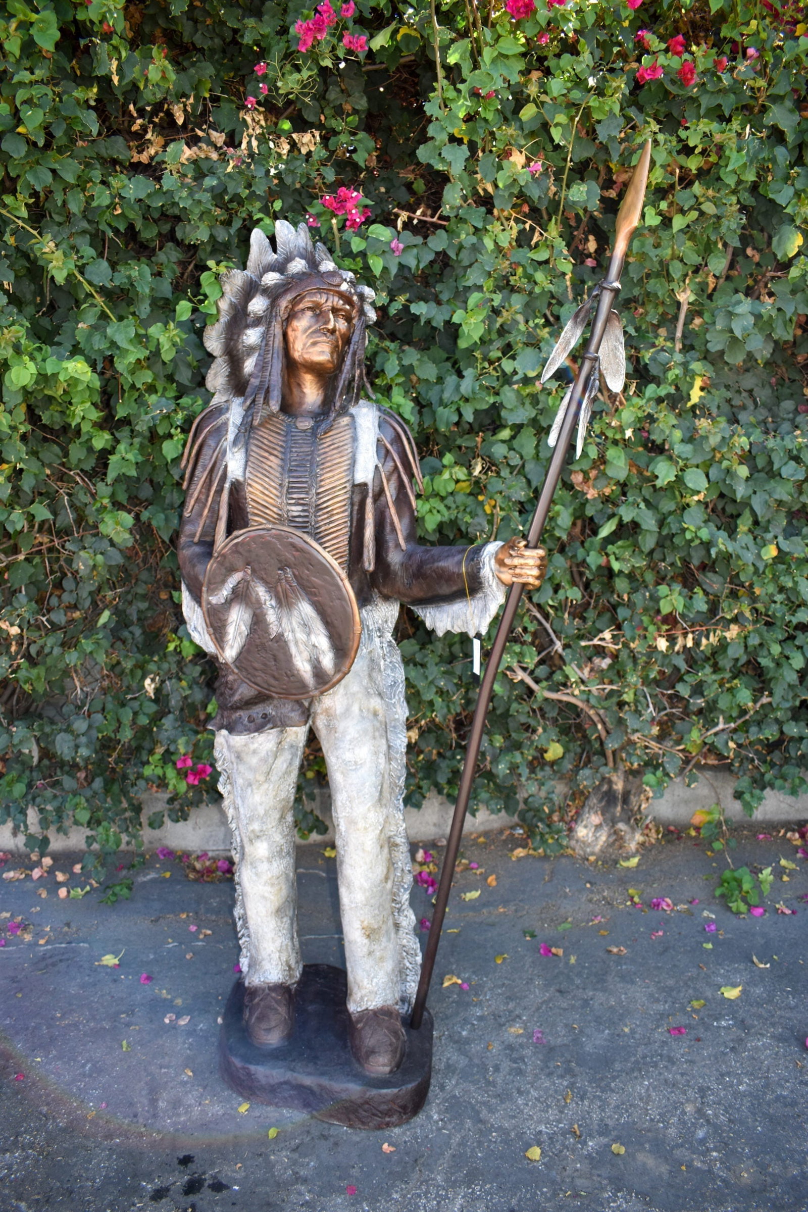 Indian Chief Green and Brown Patina Detailed Bronze Statue 42" x 24" x 74"H - 10