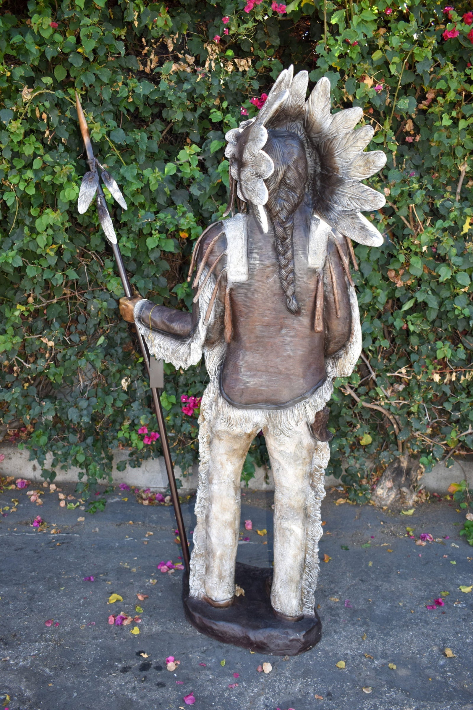 Indian Chief Green and Brown Patina Detailed Bronze Statue 42" x 24" x 74"H - 5
