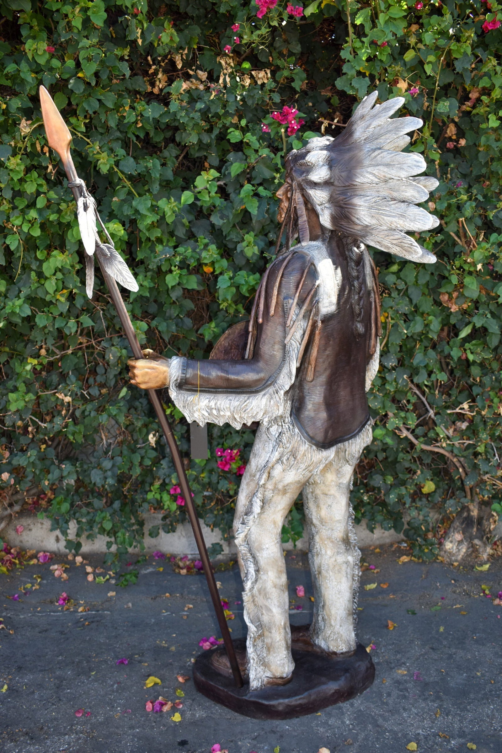 Indian Chief Green and Brown Patina Detailed Bronze Statue 42" x 24" x 74"H - 6