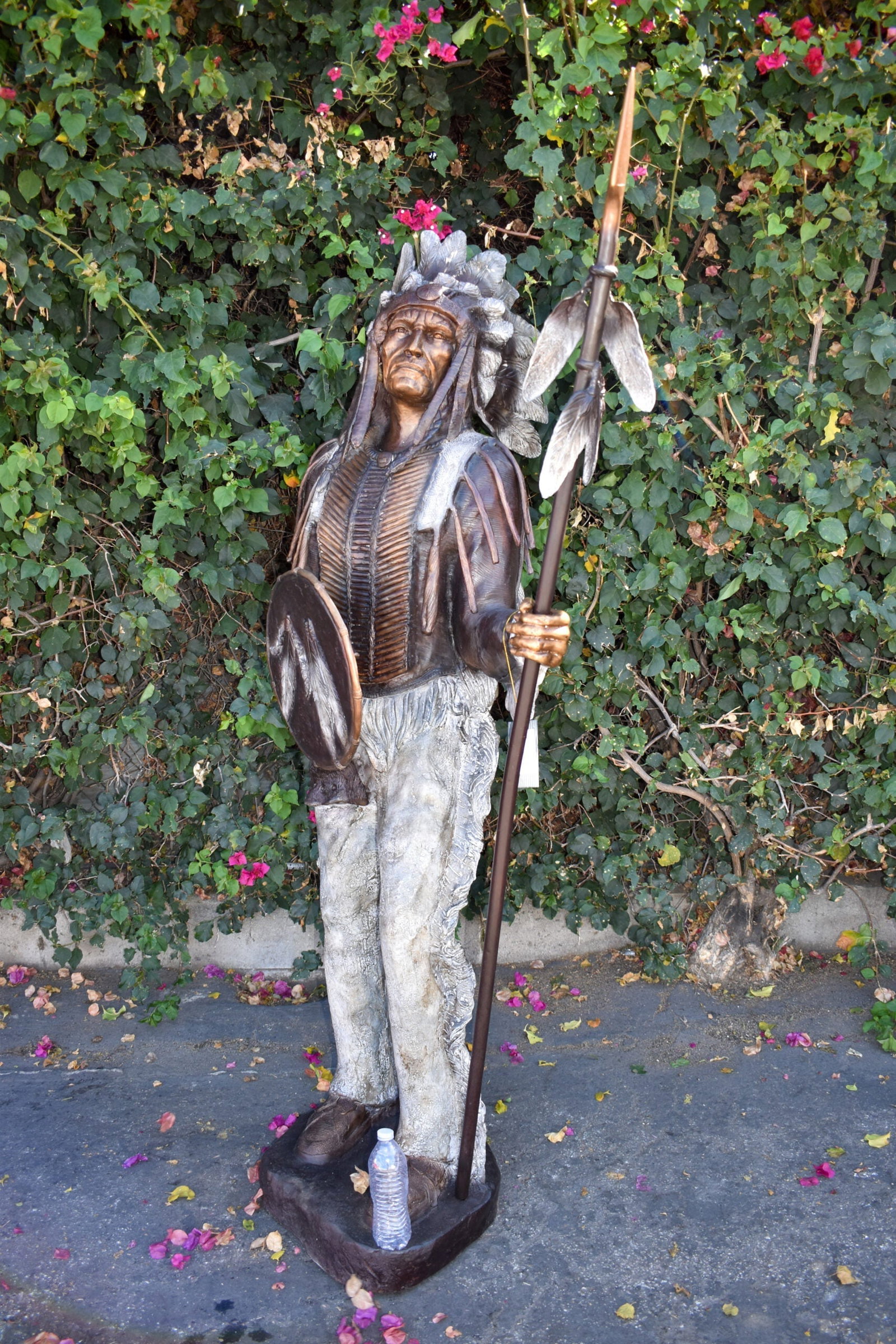 Indian Chief Green and Brown Patina Detailed Bronze Statue 42" x 24" x 74"H - 9