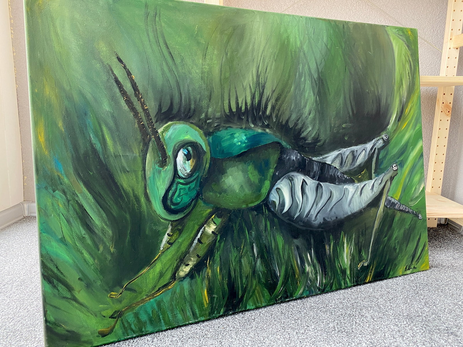 Acrylic painting of a Grasshopper - 4