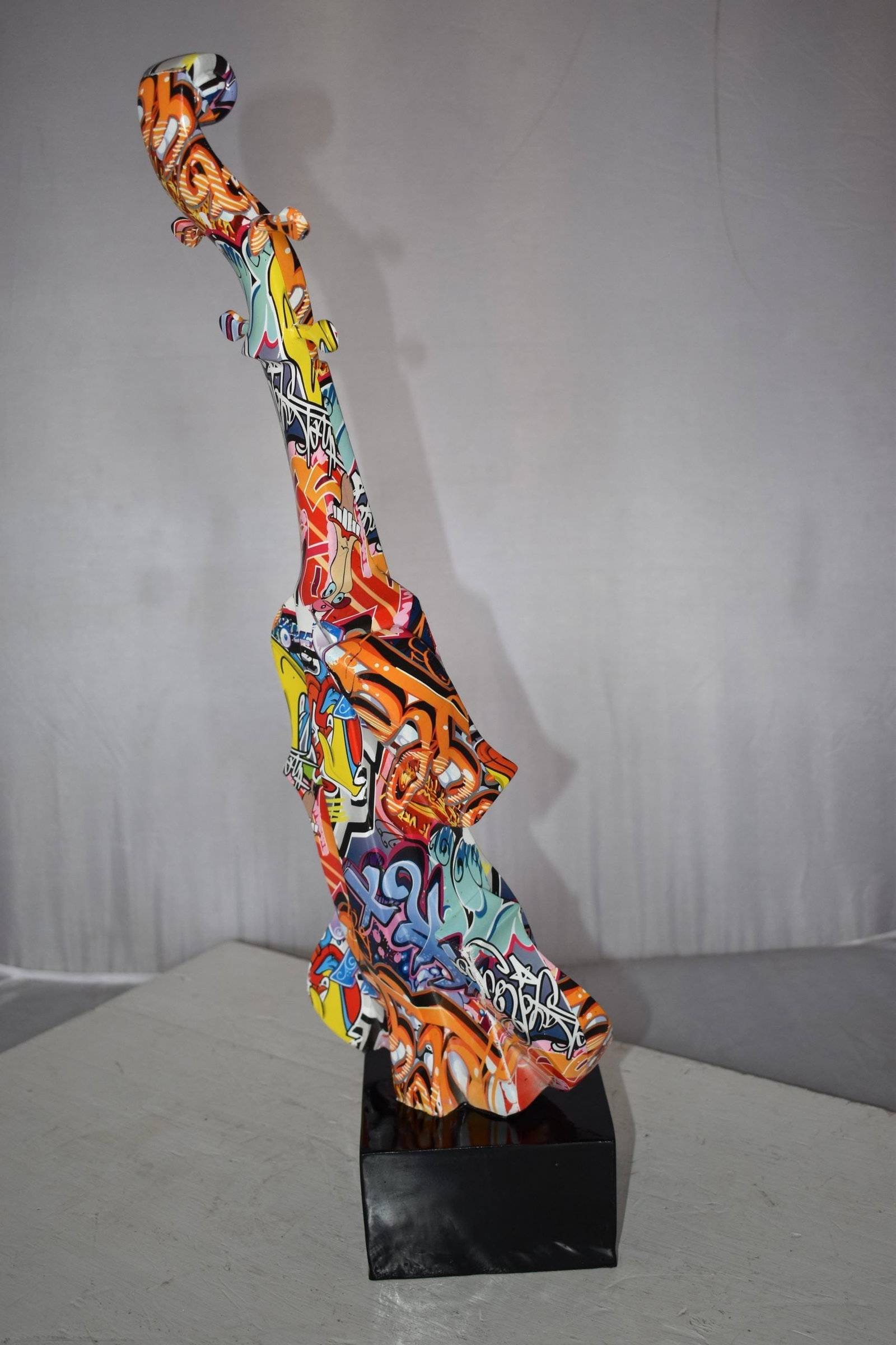 Artistic Graffiti Violin Resin Statue Mounted on a Base Size: 9" x 10" x 26"H - 7