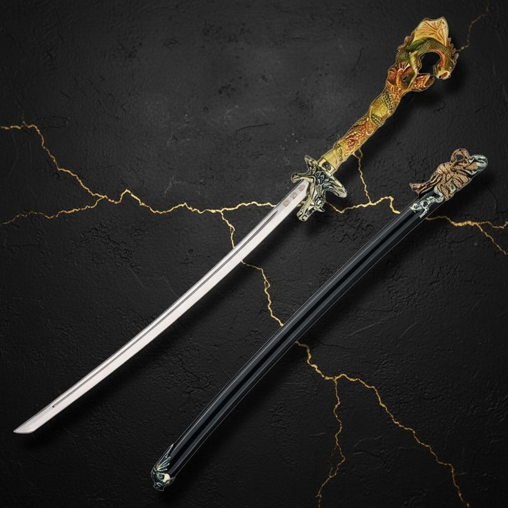 27.5" Decorative Stainless Steel Katana Unsharpened Display Samurai Sword: Title:27.5" Decorative Stainless Steel Katana Unsharpened Display Samurai Sword Description:This Two Dragons Katana features a detailed design and is intended for display or collection purposes. *
