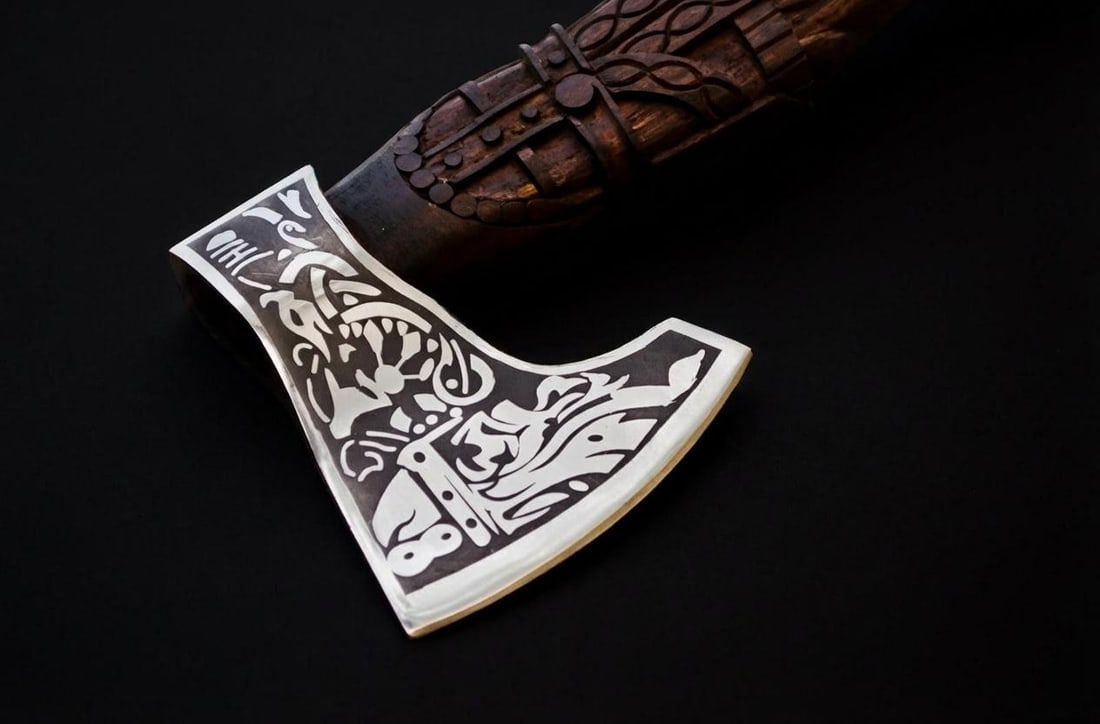 Handmade Viking Bearded Axe Carbon Steel Camping Battle Axe with Leather Sheath - 10