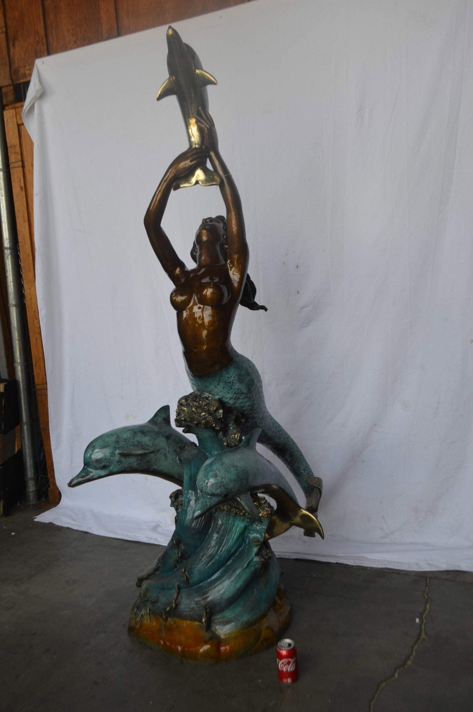 Mermaid and Three dolphins fountain bronze statue - Size: 34"L x 41"W x 83"H. - 6