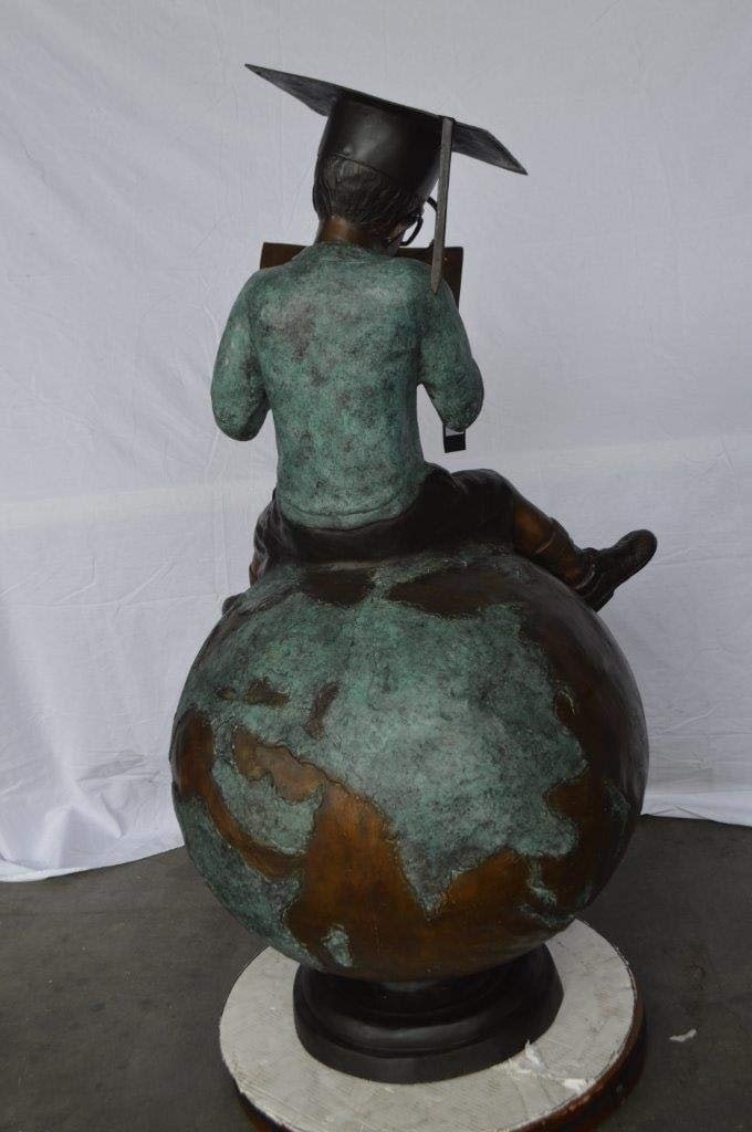 Student learning on top of world bronze statue - Size: 28"L x 24"W x 52"H. - 8