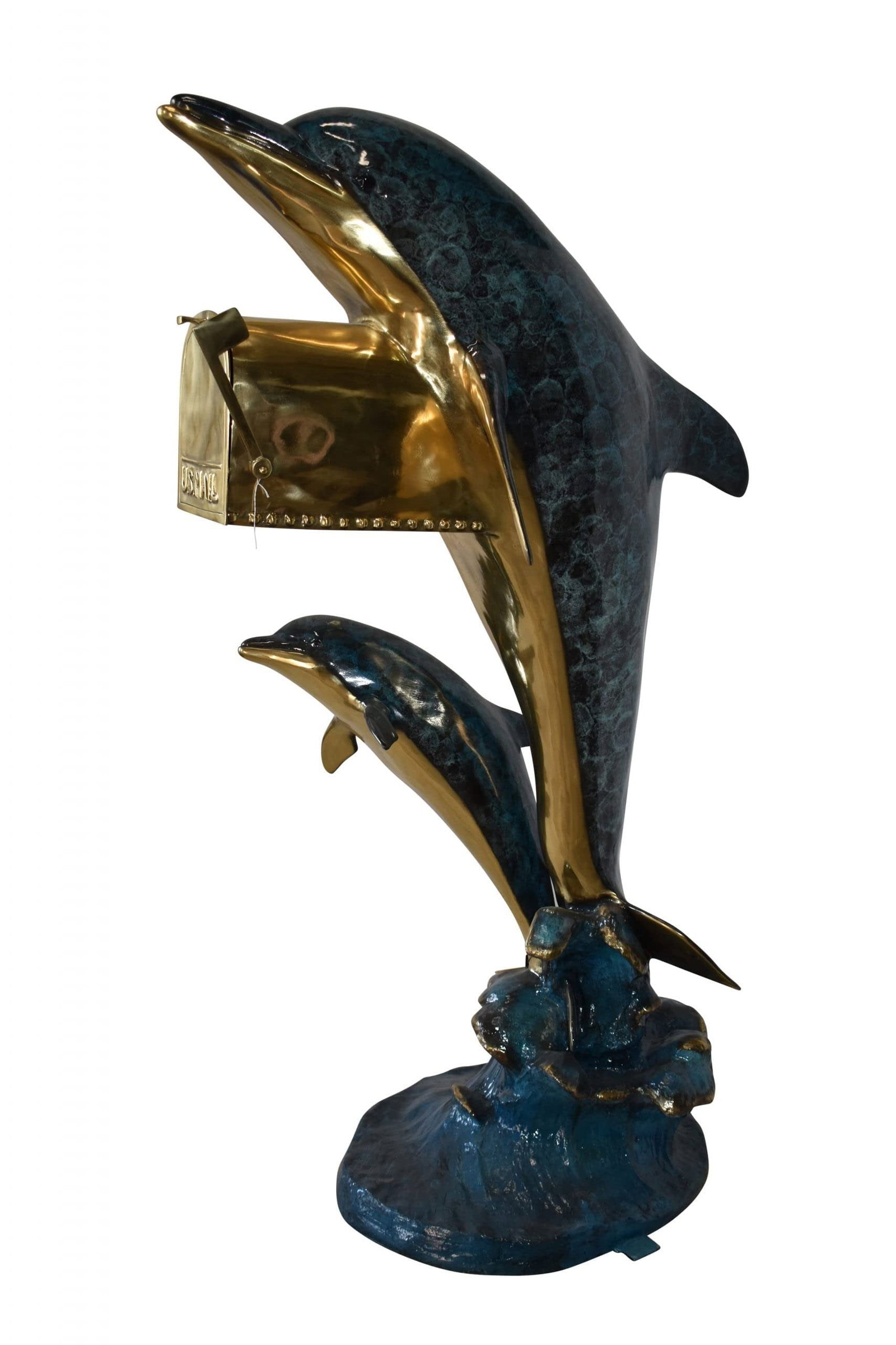 Two Dolphins Mailbox Made of Bronze Statue Size: 48" x 31" x 68"H: Title:Two Dolphins Mailbox Made of Bronze Statue Size: 48" x 31" x 68"H Description:Magnificent large size Mailbox bronze statue featuring in a natural form of two Dolphins jumping off the water. The