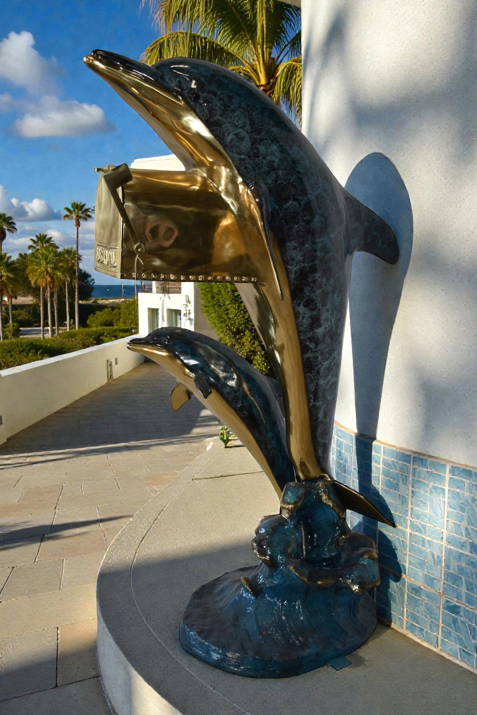 Two Dolphins Mailbox Made of Bronze Statue Size: 48" x 31" x 68"H - 3