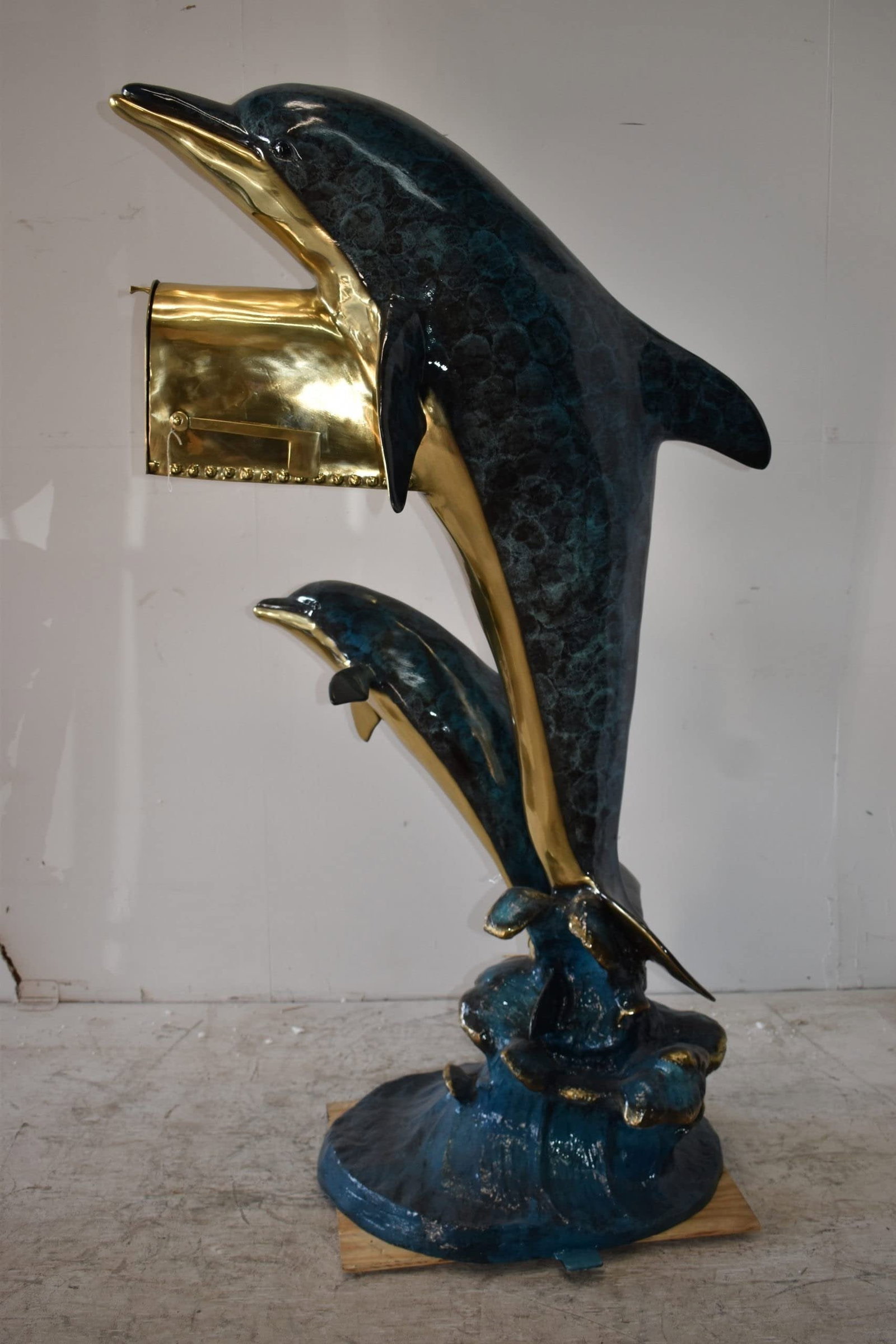 Two Dolphins Mailbox Made of Bronze Statue Size: 48" x 31" x 68"H - 4