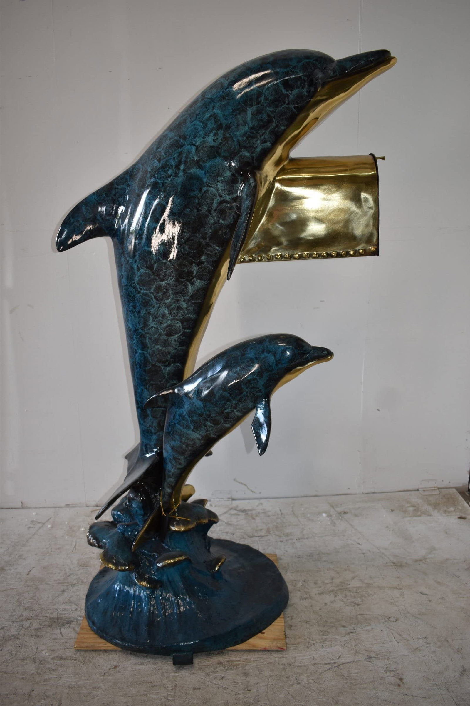 Two Dolphins Mailbox Made of Bronze Statue Size: 48" x 31" x 68"H - 9