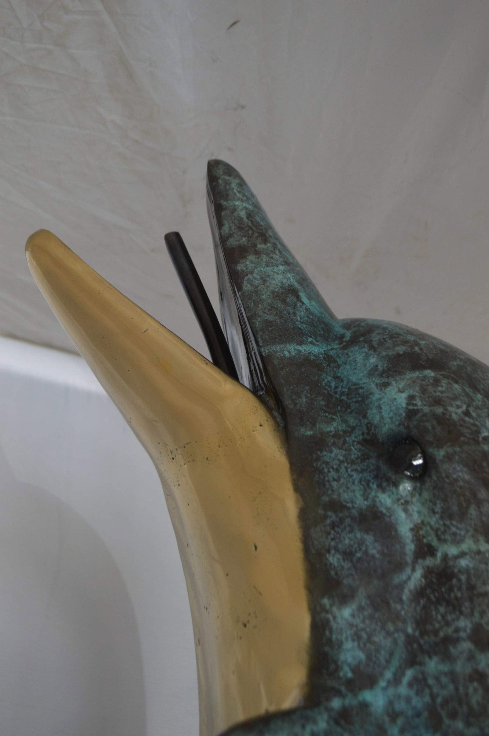 Single Dolphin On Wave Fountain Bronze Statue - Size: 48"L x 24"W x 53"H. - 7