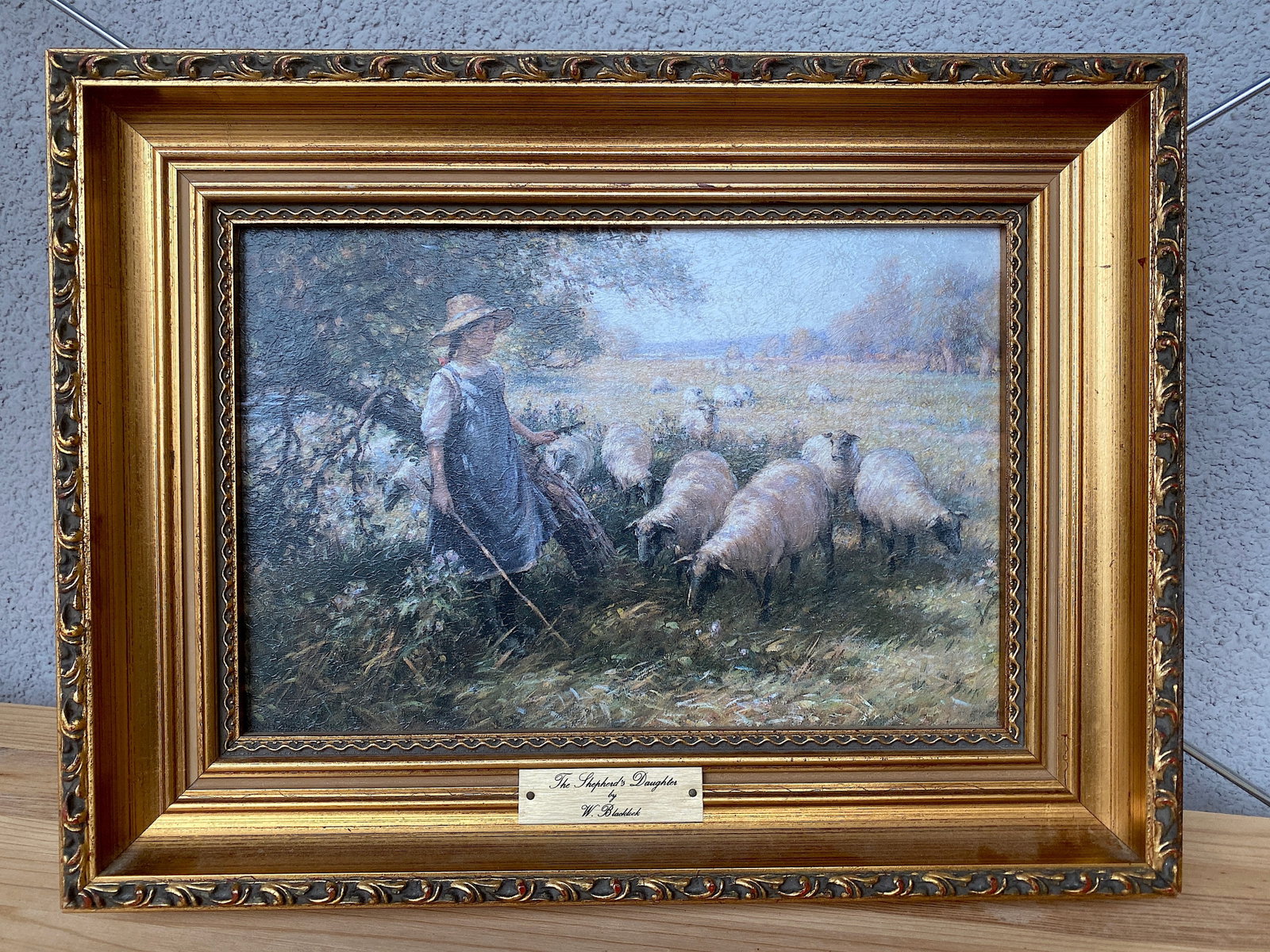 Antique framed painting by W.Blacklock - The Shepherd's Daughter: Title: Antique framed painting by W.Blacklock - The Shepherd's Daughter Maker:CONSORT PICTURES C.P.PRODUCTIONS LTD Origin: IRELAND Date/Period:Unknown Materials:Wood, Canvas Size:Size: 37 x 26 x 4 cm