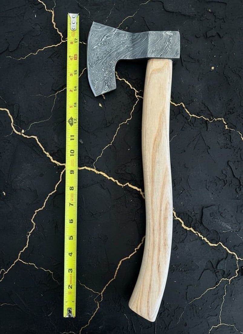 Hand-Forged 18" Damascus Steel Tomahawk Hatchet Wood Handle Leather Sheath - 4