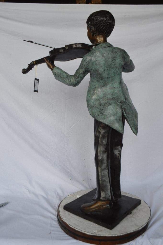 Boy playing violin large bronze statue - Size: 31"L x 31"W x 50"H. - 10
