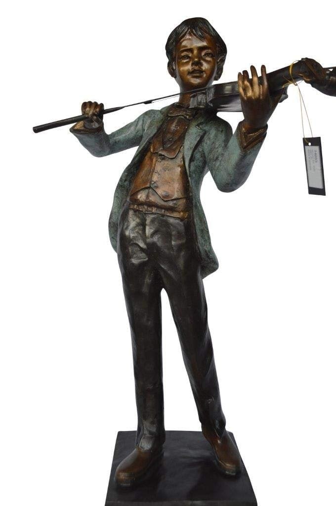 Boy playing violin large bronze statue - Size: 31"L x 31"W x 50"H.: Title:Boy playing violin large bronze statue - Size: 31"L x 31"W x 50"H. Description:This amazing and creative statue of a young boy playing his violin is exquisite. The sculpture is made with the