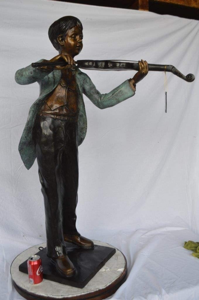 Boy playing violin large bronze statue - Size: 31"L x 31"W x 50"H. - 6