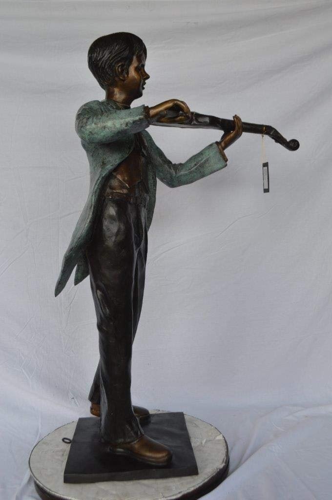Boy playing violin large bronze statue - Size: 31"L x 31"W x 50"H. - 7