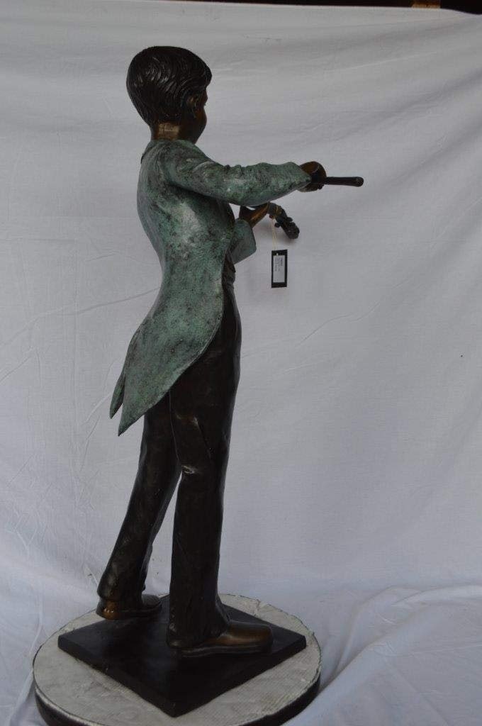 Boy playing violin large bronze statue - Size: 31"L x 31"W x 50"H. - 8