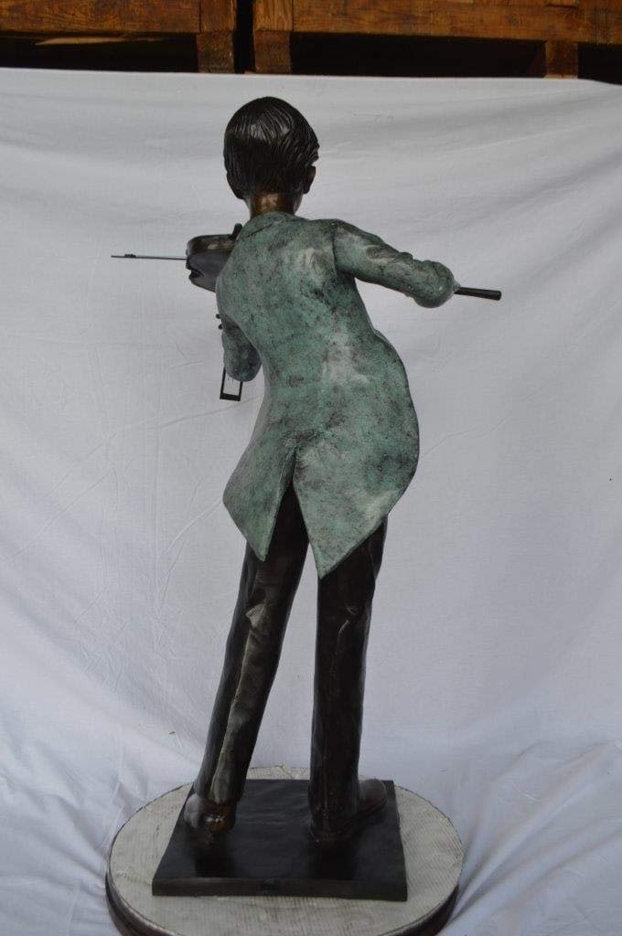 Boy playing violin large bronze statue - Size: 31"L x 31"W x 50"H. - 9