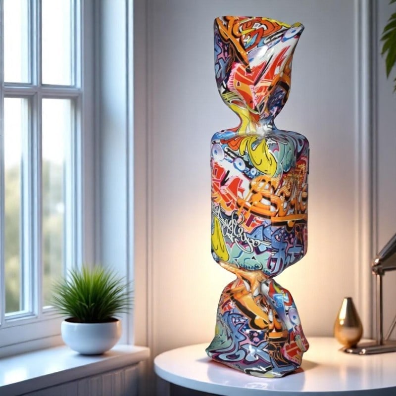 Modern Art of a Large Graffiti Candy Statue Made of Resin Size: 9" x 8" x 24"H - 2