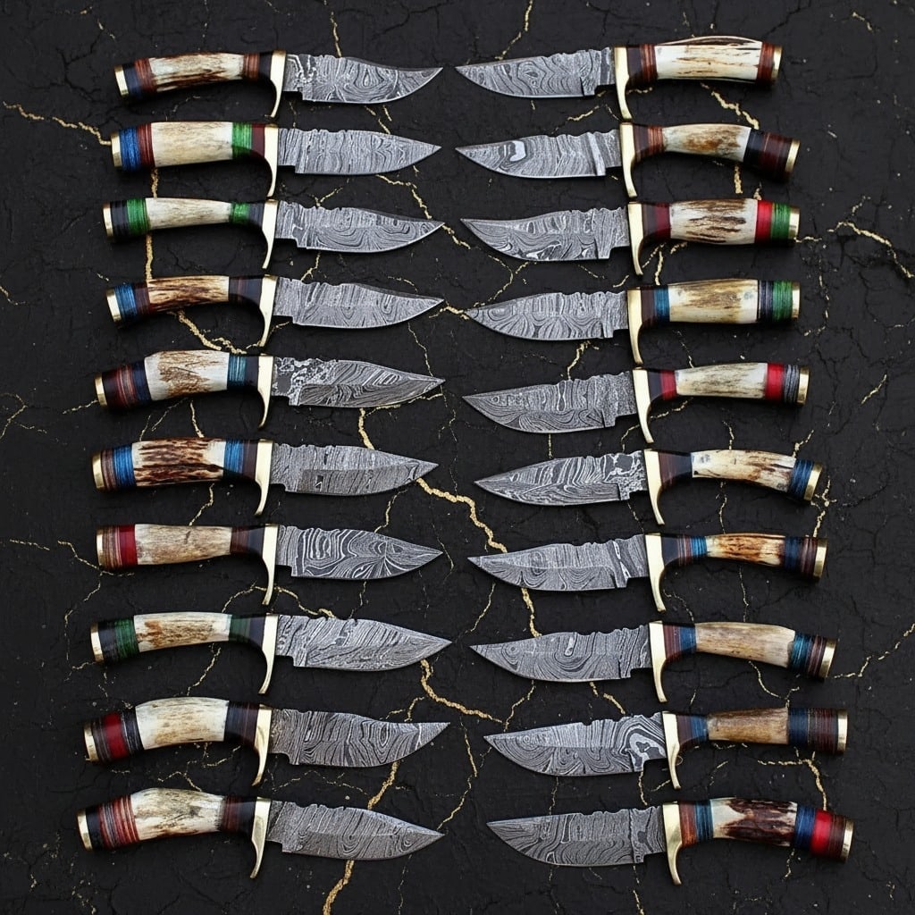 20pc Handmade Damascus Steel 6" Stag Horn Fixed Blade Knife Set USA Craft - 4