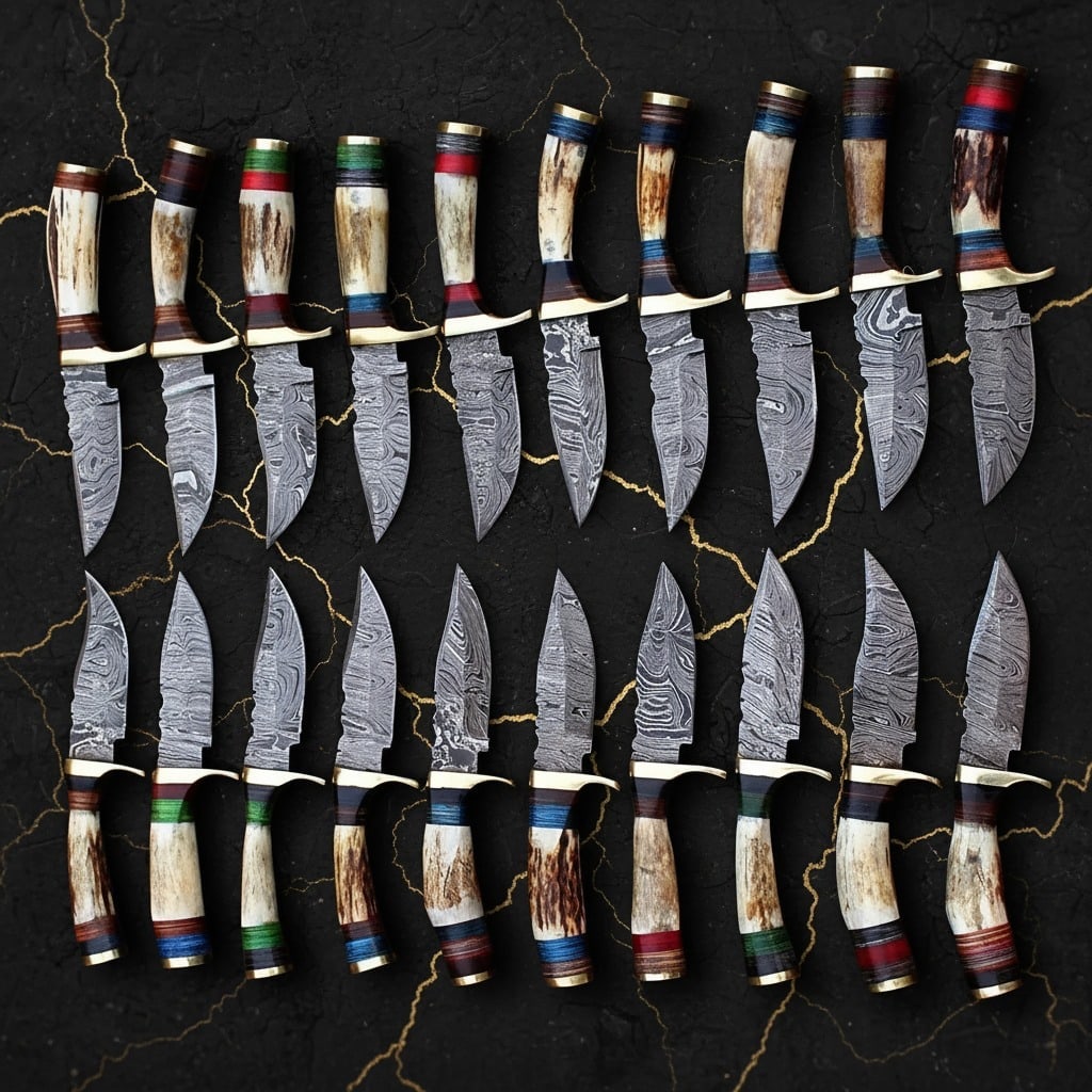 20pc Handmade Damascus Steel 6" Stag Horn Fixed Blade Knife Set USA Craft - 5