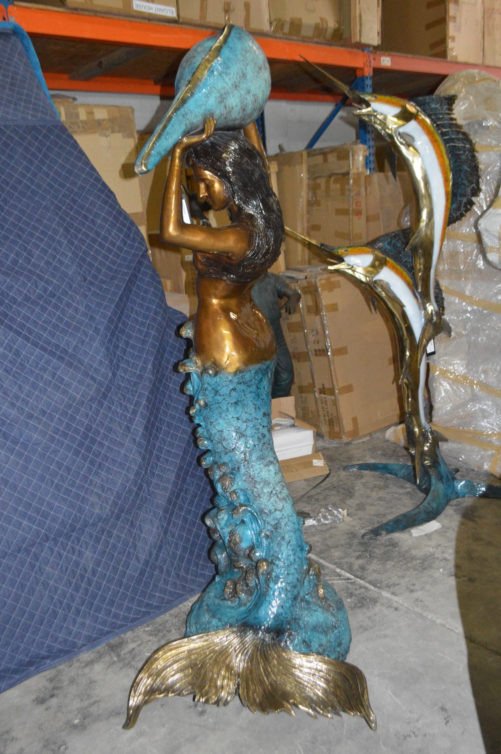 Mermaid holding a shell - large Bronze Statue Art Nude 43"L x 30"W x 76"H. - 10