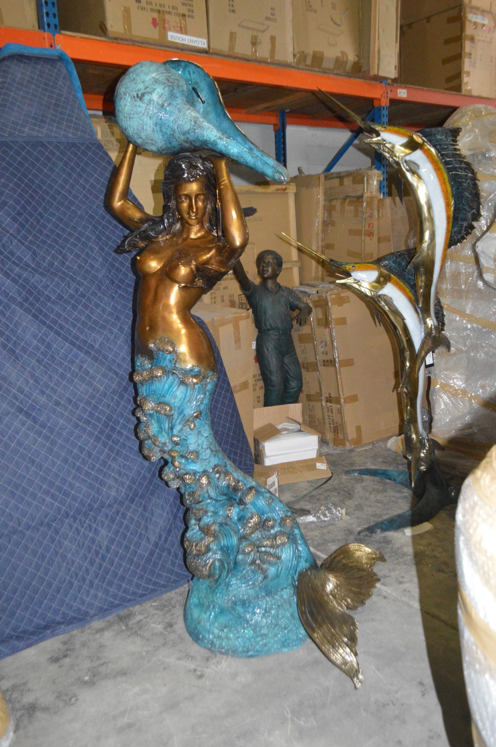 Mermaid holding a shell - large Bronze Statue Art Nude 43"L x 30"W x 76"H. - 11