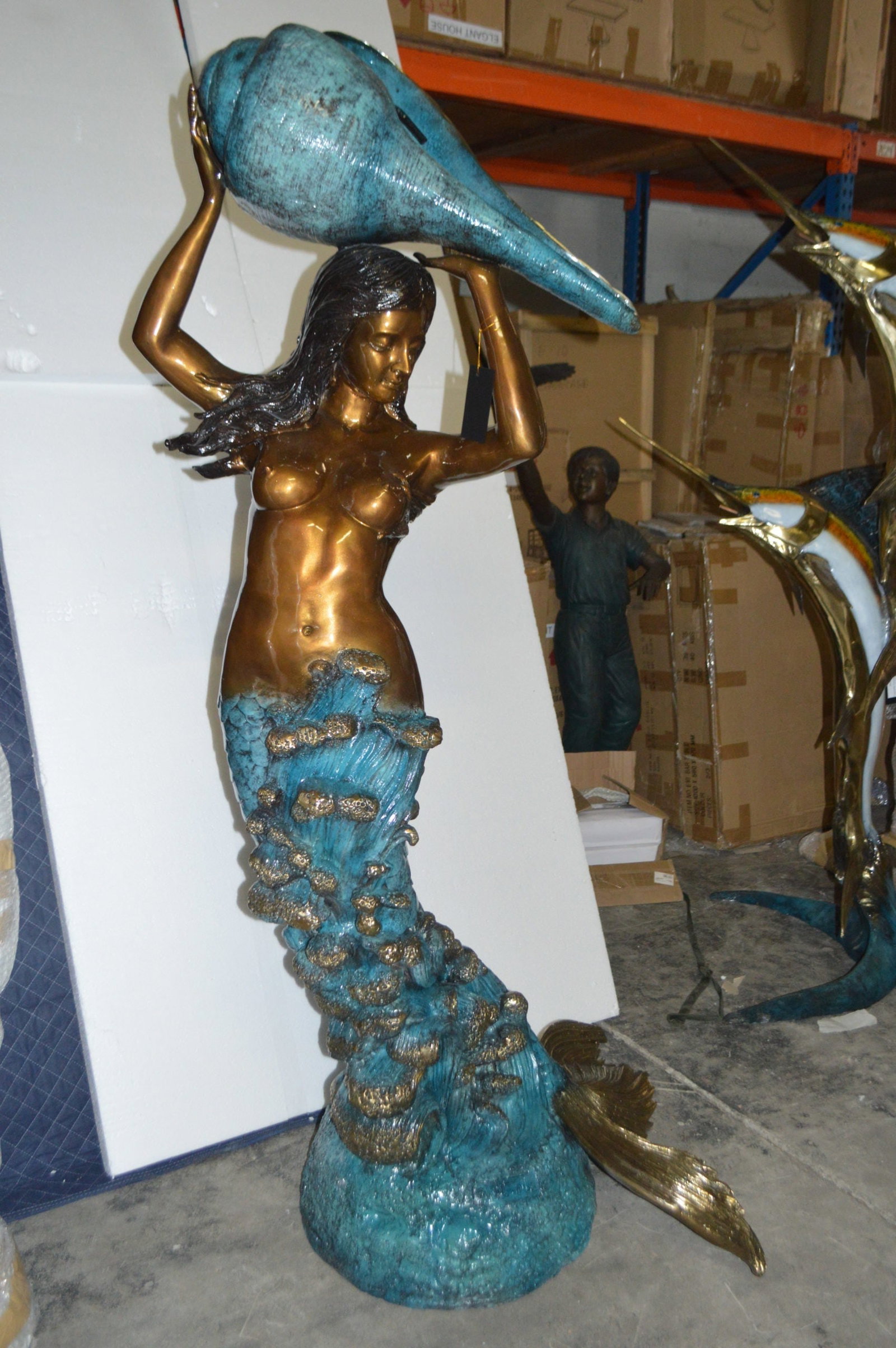 Mermaid holding a shell - large Bronze Statue Art Nude 43"L x 30"W x 76"H. - 13