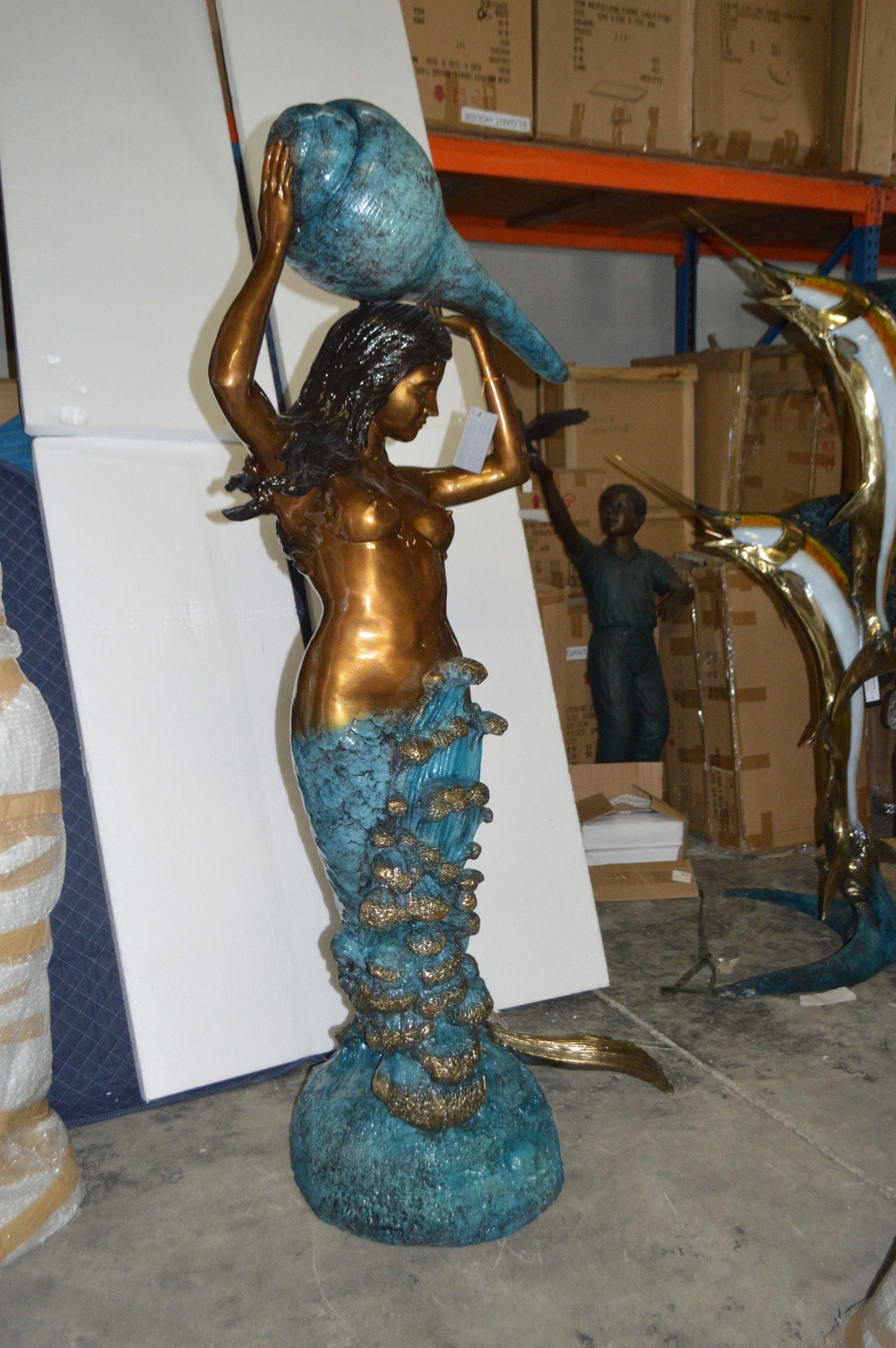 Mermaid holding a shell - large Bronze Statue Art Nude 43"L x 30"W x 76"H. - 14