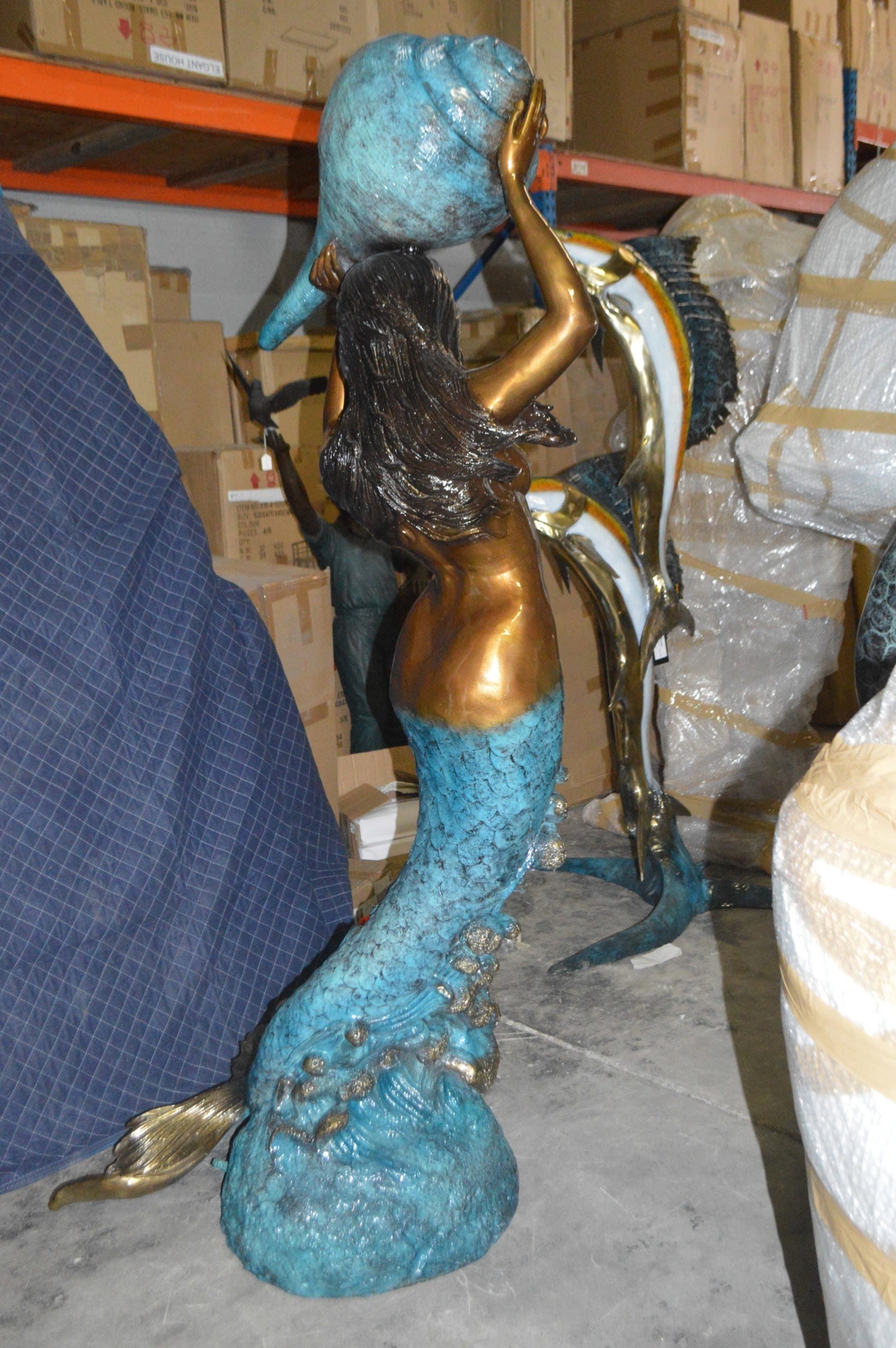 Mermaid holding a shell - large Bronze Statue Art Nude 43"L x 30"W x 76"H. - 7