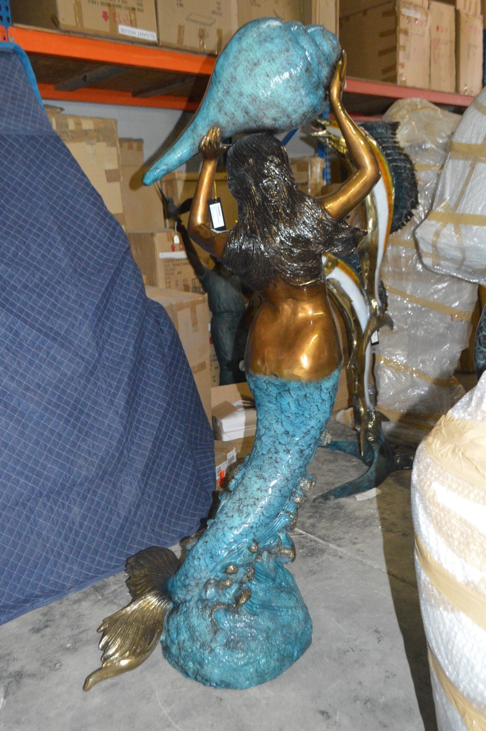 Mermaid holding a shell - large Bronze Statue Art Nude 43"L x 30"W x 76"H. - 9